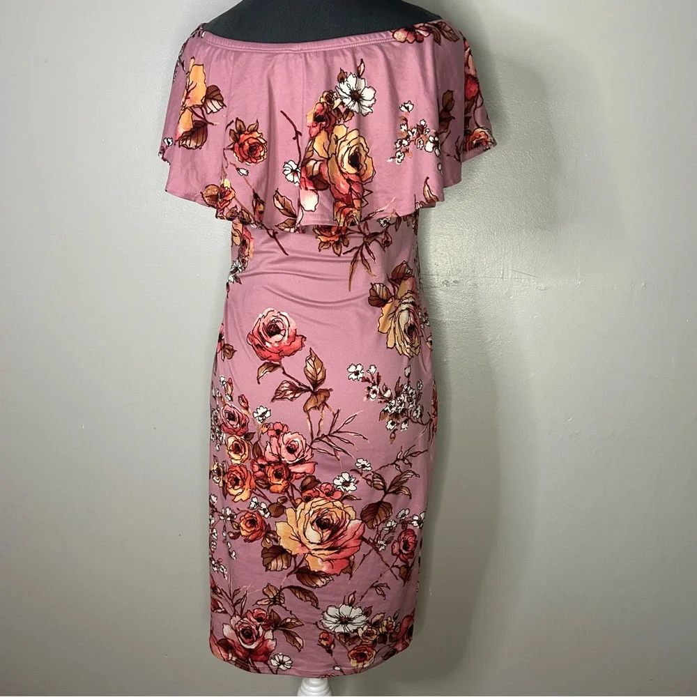 Floral Pink Off-Shoulder Dress - Picture 3 of 4